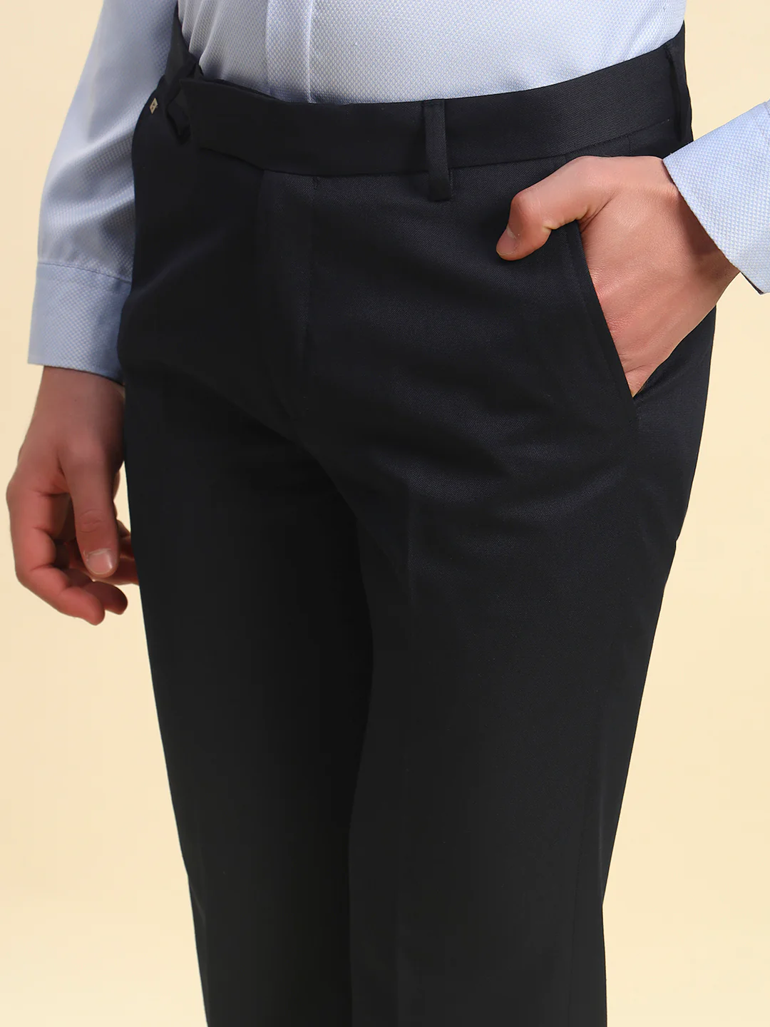 Formal Trouser for Men l Breathable & Soft with Color Fastness Regular Fit Poly Viscose Fabric Solid Pattern Hook & Bar Closure - Image 5