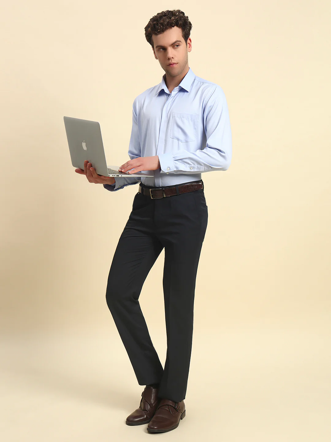 Formal Trouser for Men l Breathable & Soft with Color Fastness Regular Fit Poly Viscose Fabric Solid Pattern Hook & Bar Closure - Image 6