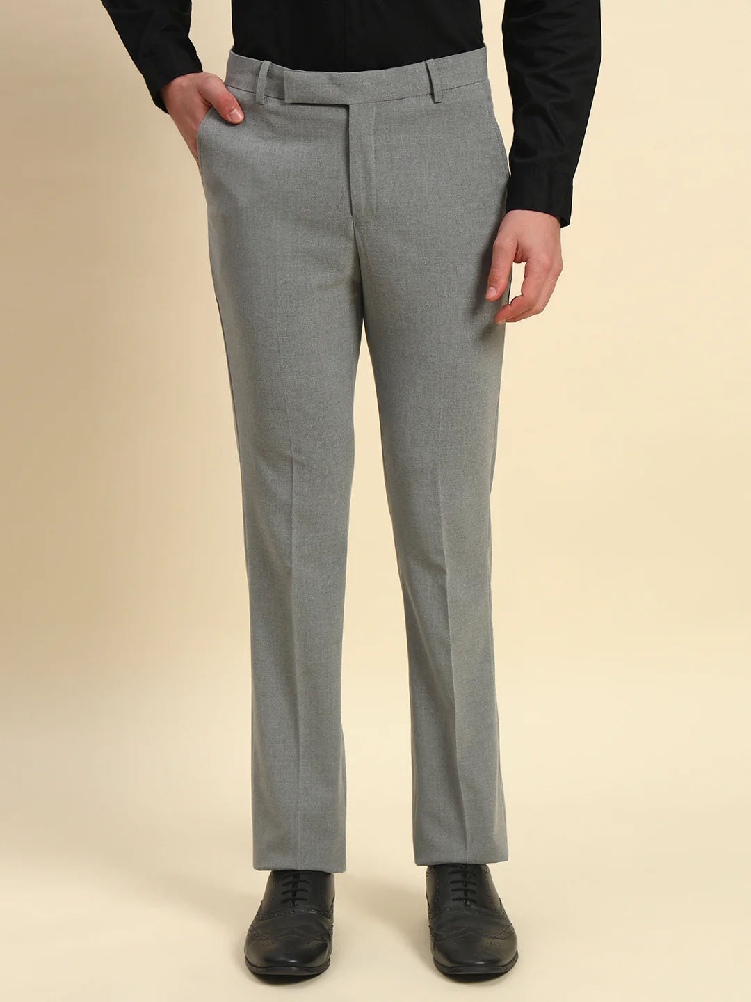 Formal Trouser for Men l Breathable & Soft with Color Fastness Regular Fit Poly Viscose Fabric Solid Pattern Hook & Bar Closure - Image 2