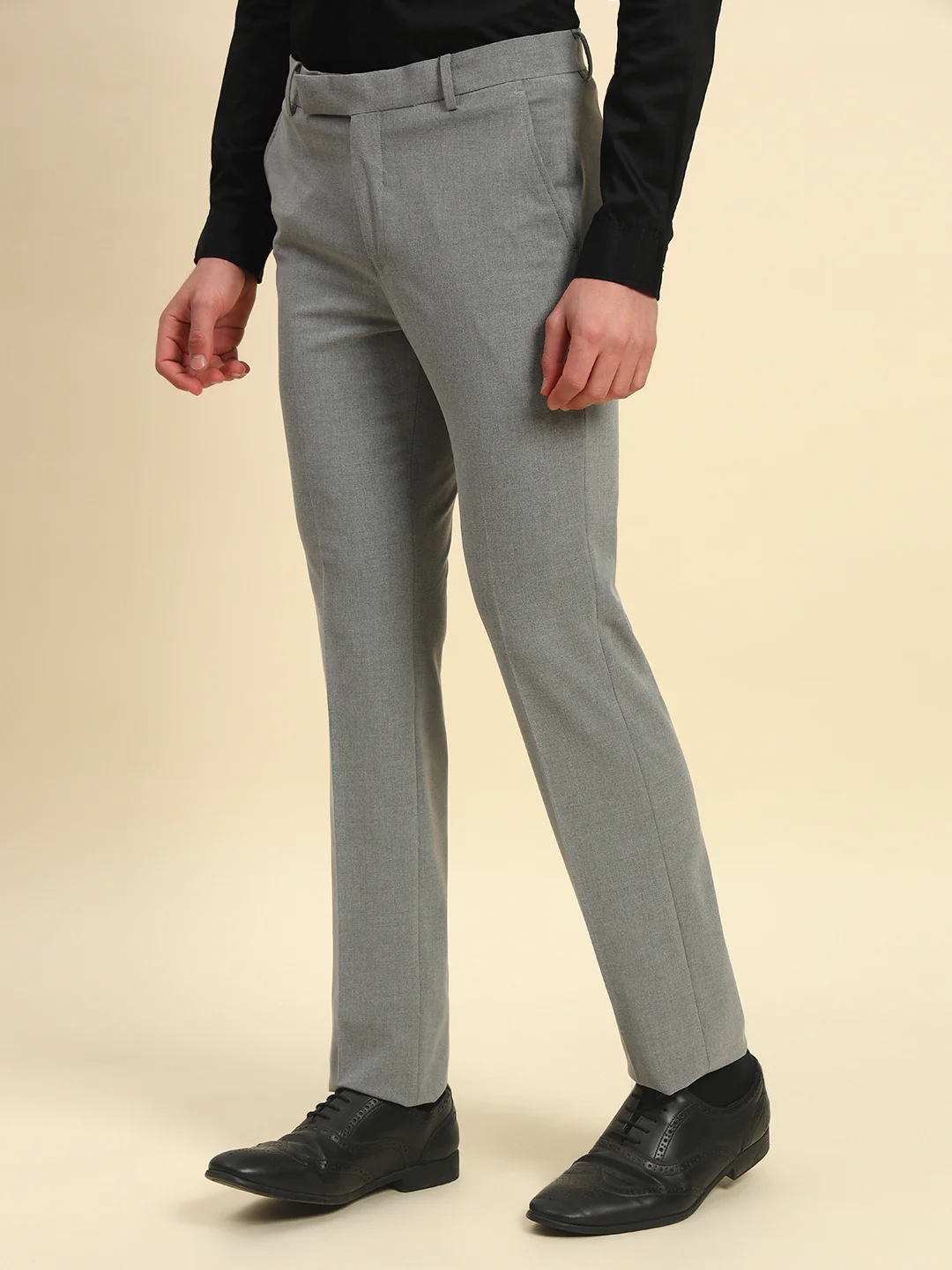 Formal Trouser for Men l Breathable & Soft with Color Fastness Regular Fit Poly Viscose Fabric Solid Pattern Hook & Bar Closure - Image 3