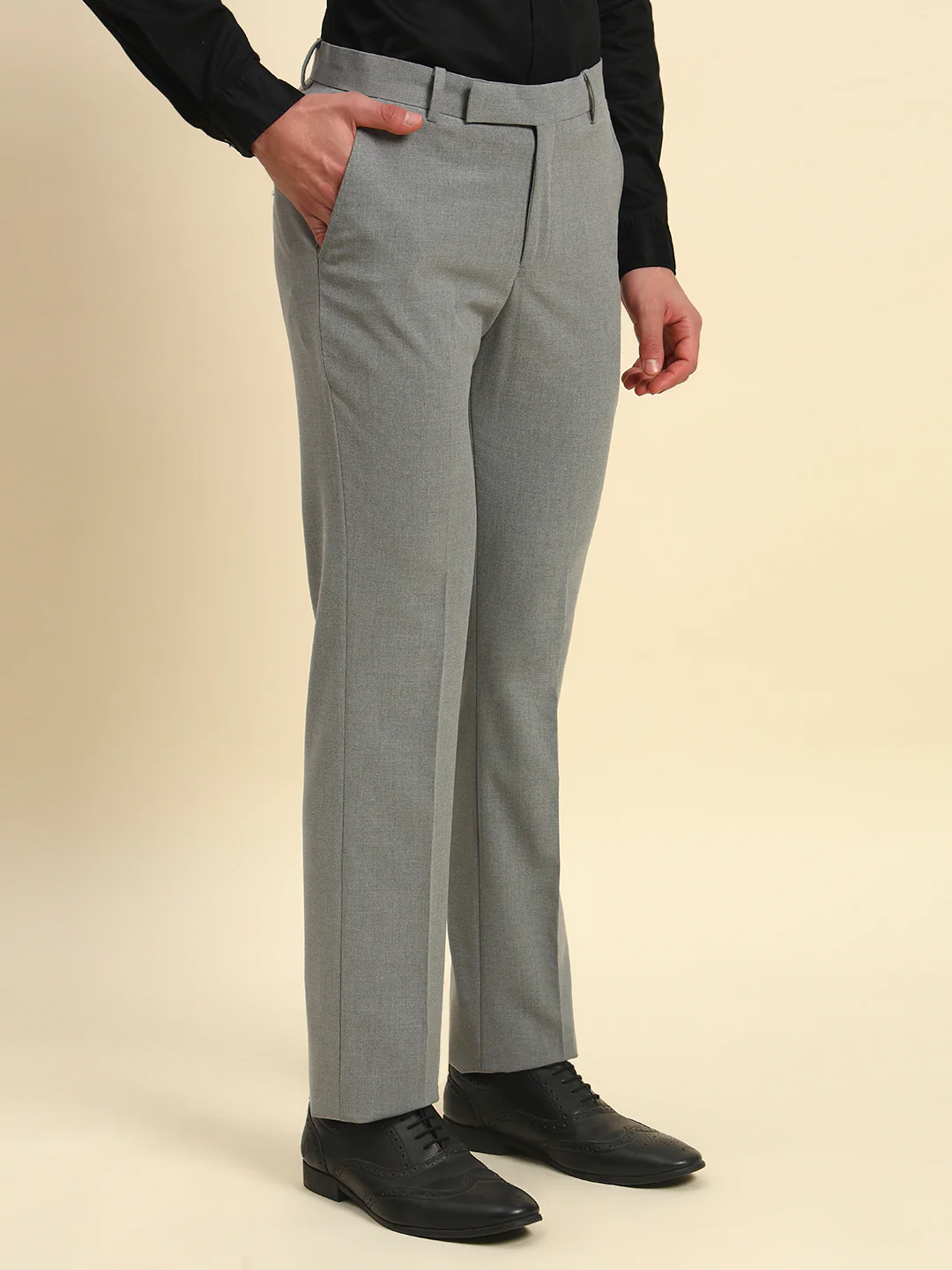 Formal Trouser for Men l Breathable & Soft with Color Fastness Regular Fit Poly Viscose Fabric Solid Pattern Hook & Bar Closure - Image 4
