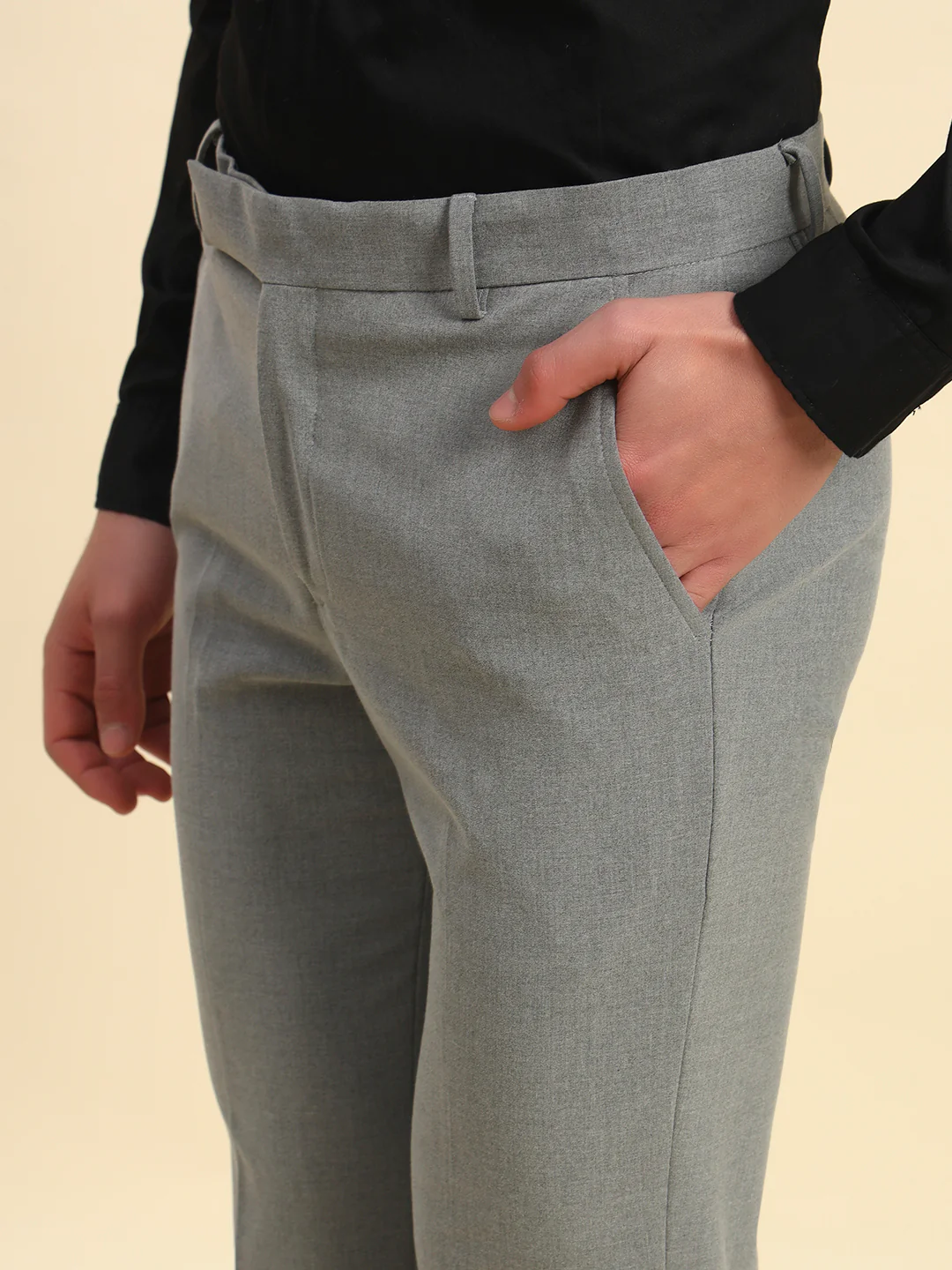 Formal Trouser for Men l Breathable & Soft with Color Fastness Regular Fit Poly Viscose Fabric Solid Pattern Hook & Bar Closure - Image 5