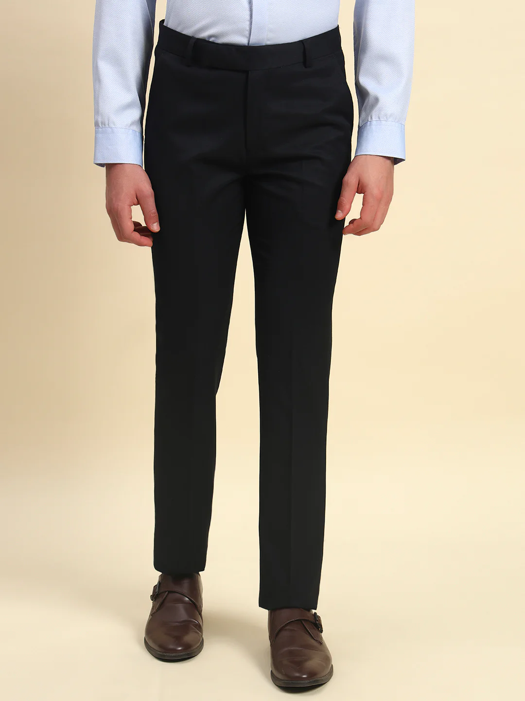 Formal Trouser for Men l Breathable & Soft with Color Fastness Regular Fit Poly Viscose Fabric Solid Pattern Hook & Bar Closure - Image 2