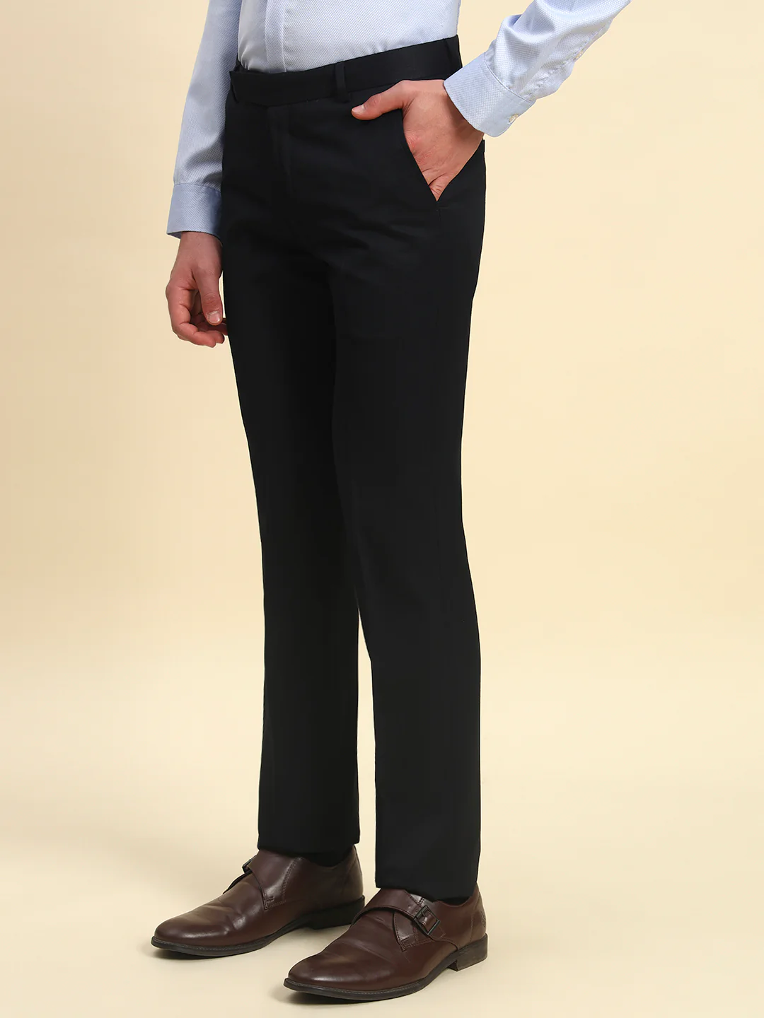 Formal Trouser for Men l Breathable & Soft with Color Fastness Regular Fit Poly Viscose Fabric Solid Pattern Hook & Bar Closure - Image 3