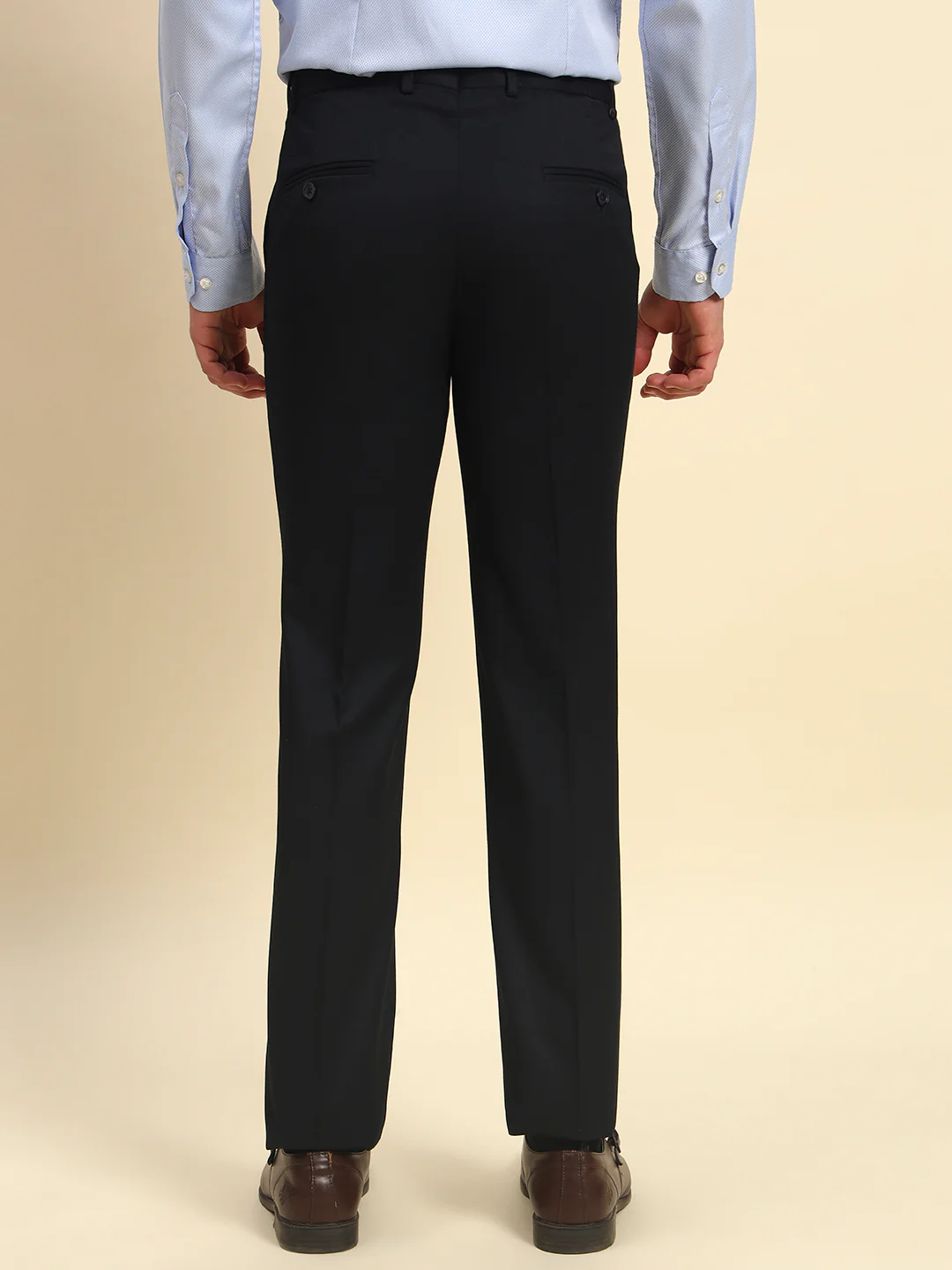 Formal Trouser for Men l Breathable & Soft with Color Fastness Regular Fit Poly Viscose Fabric Solid Pattern Hook & Bar Closure - Image 4