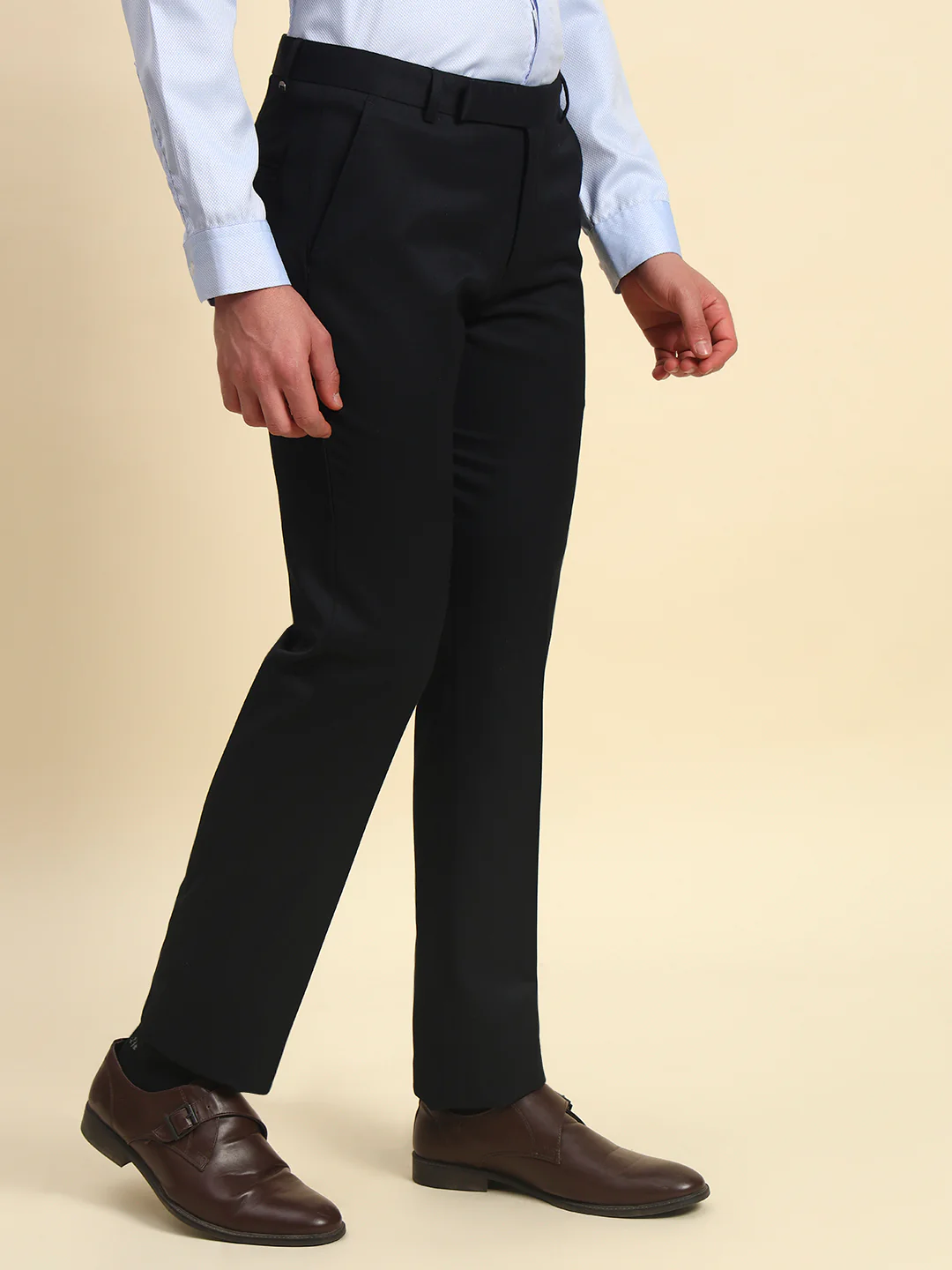 Formal Trouser for Men l Breathable & Soft with Color Fastness Regular Fit Poly Viscose Fabric Solid Pattern Hook & Bar Closure - Image 5