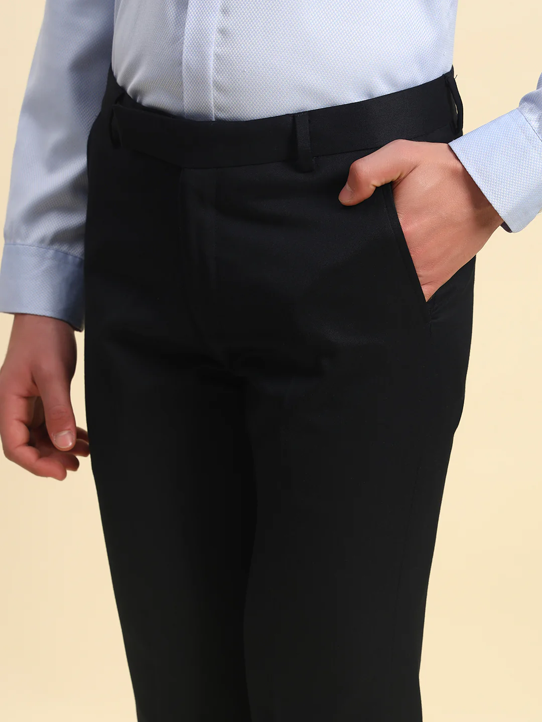 Formal Trouser for Men l Breathable & Soft with Color Fastness Regular Fit Poly Viscose Fabric Solid Pattern Hook & Bar Closure - Image 6
