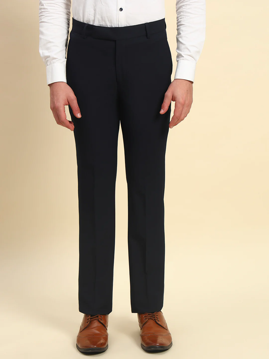 Formal Trouser for Men l Breathable & Soft with Color Fastness Regular Fit Poly Viscose Fabric Solid Pattern Hook & Bar Closure - Image 2