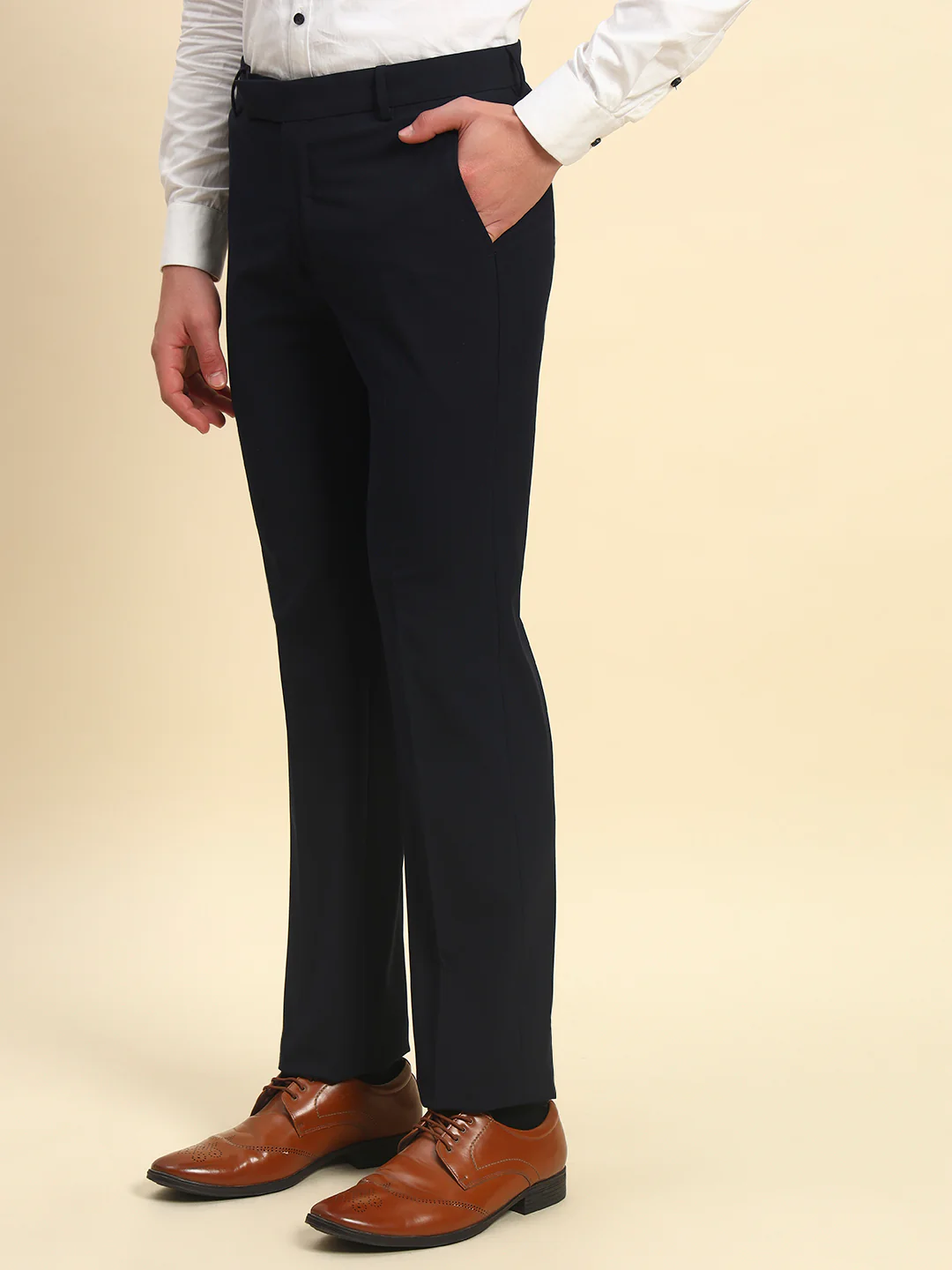 Formal Trouser for Men l Breathable & Soft with Color Fastness Regular Fit Poly Viscose Fabric Solid Pattern Hook & Bar Closure - Image 3