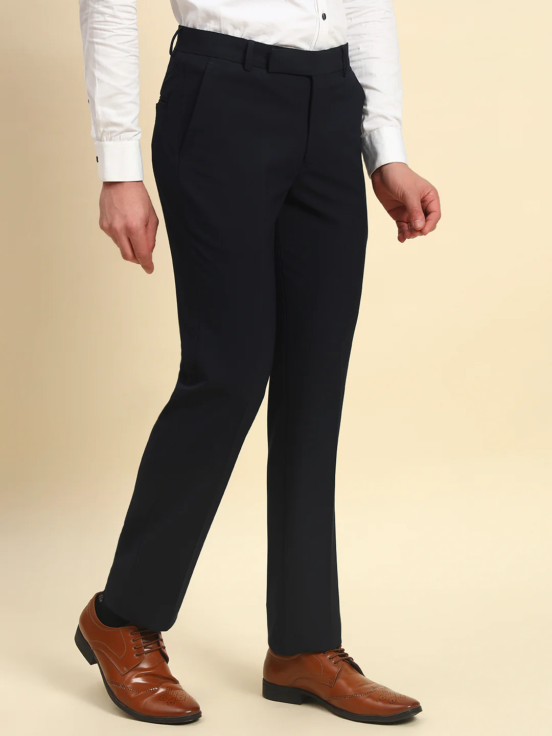 Formal Trouser for Men l Breathable & Soft with Color Fastness Regular Fit Poly Viscose Fabric Solid Pattern Hook & Bar Closure - Image 4