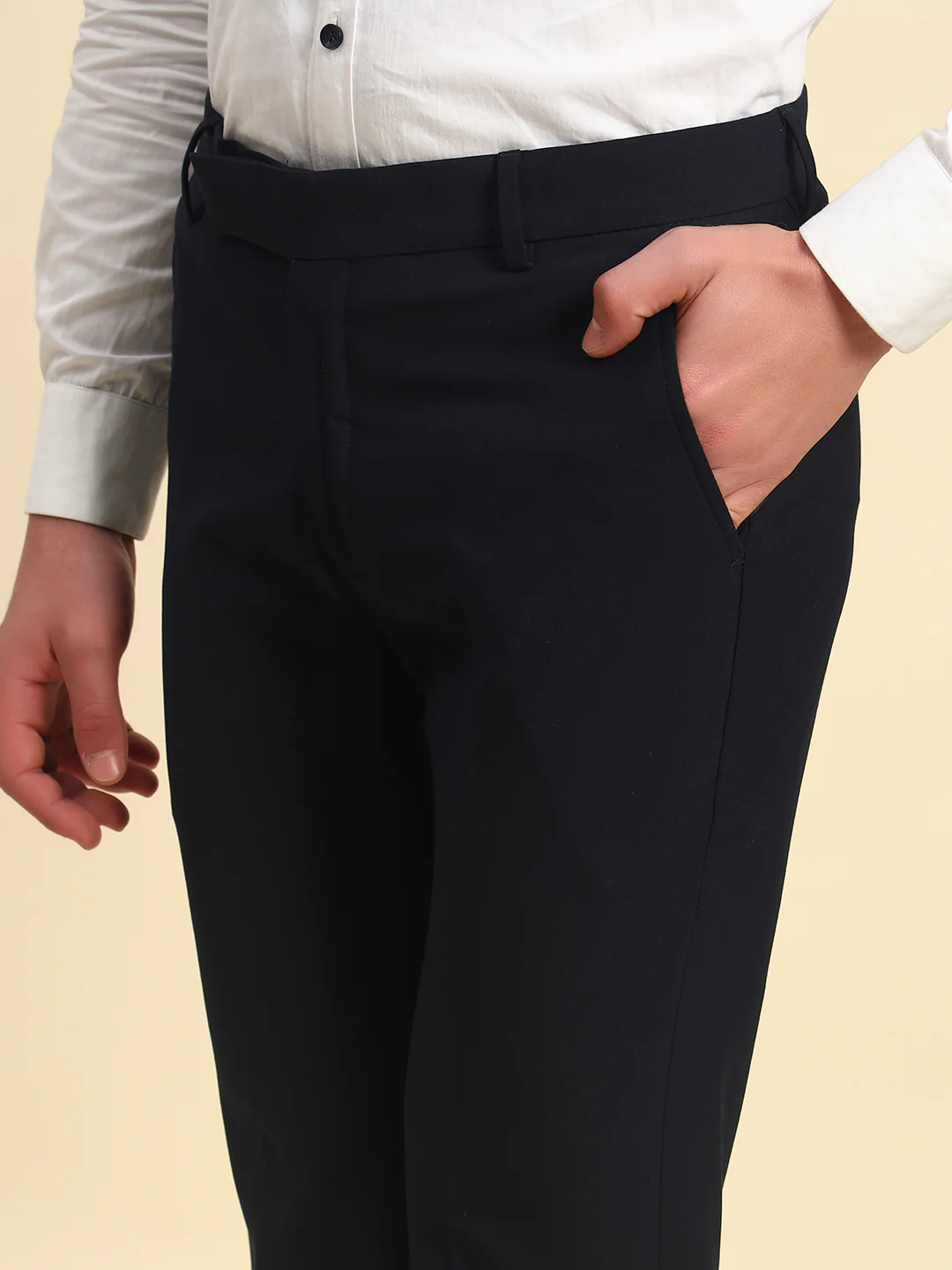 Formal Trouser for Men l Breathable & Soft with Color Fastness Regular Fit Poly Viscose Fabric Solid Pattern Hook & Bar Closure - Image 5