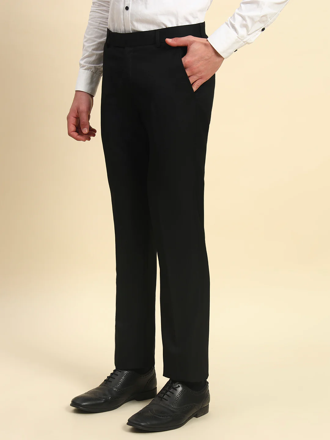 Formal Trouser for Men | Breathable & Soft with Color Fastness Regular Fit Poly Viscose Fabric Solid Pattern Hook & Bar Closure - Image 4