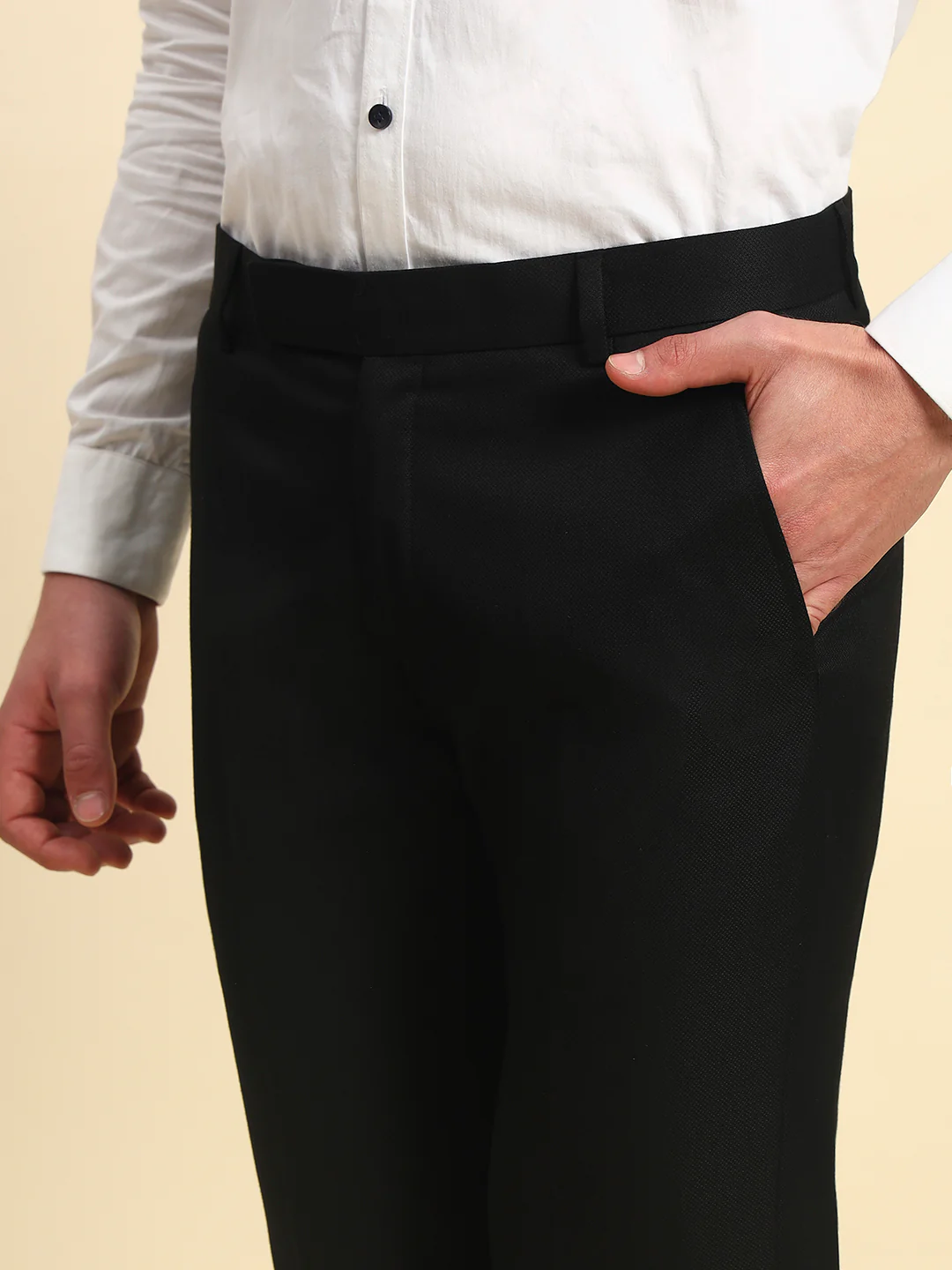 Formal Trouser for Men | Breathable & Soft with Color Fastness Regular Fit Poly Viscose Fabric Solid Pattern Hook & Bar Closure - Image 6