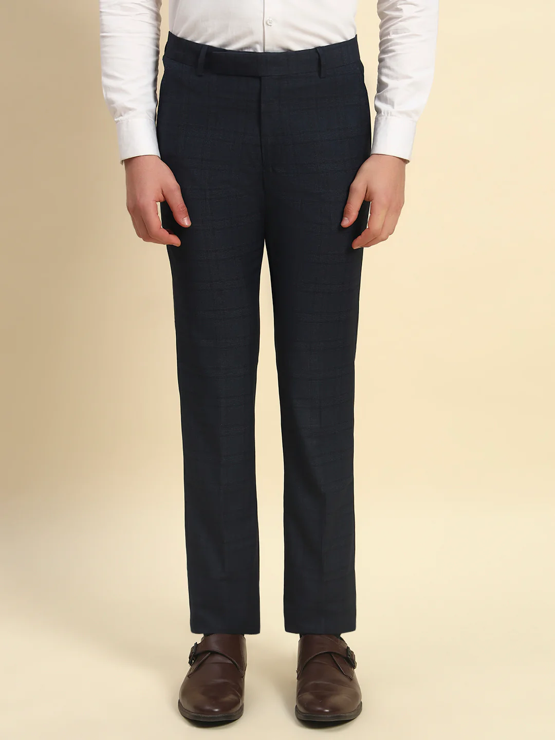 Formal Trouser for Men l Breathable & Soft with Color Fastness Regular Fit Terry Rayon Fabric Checkered Pattern Hook & Bar Closure - Image 2