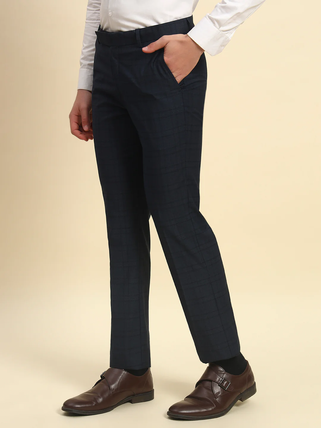 Formal Trouser for Men l Breathable & Soft with Color Fastness Regular Fit Terry Rayon Fabric Checkered Pattern Hook & Bar Closure - Image 3