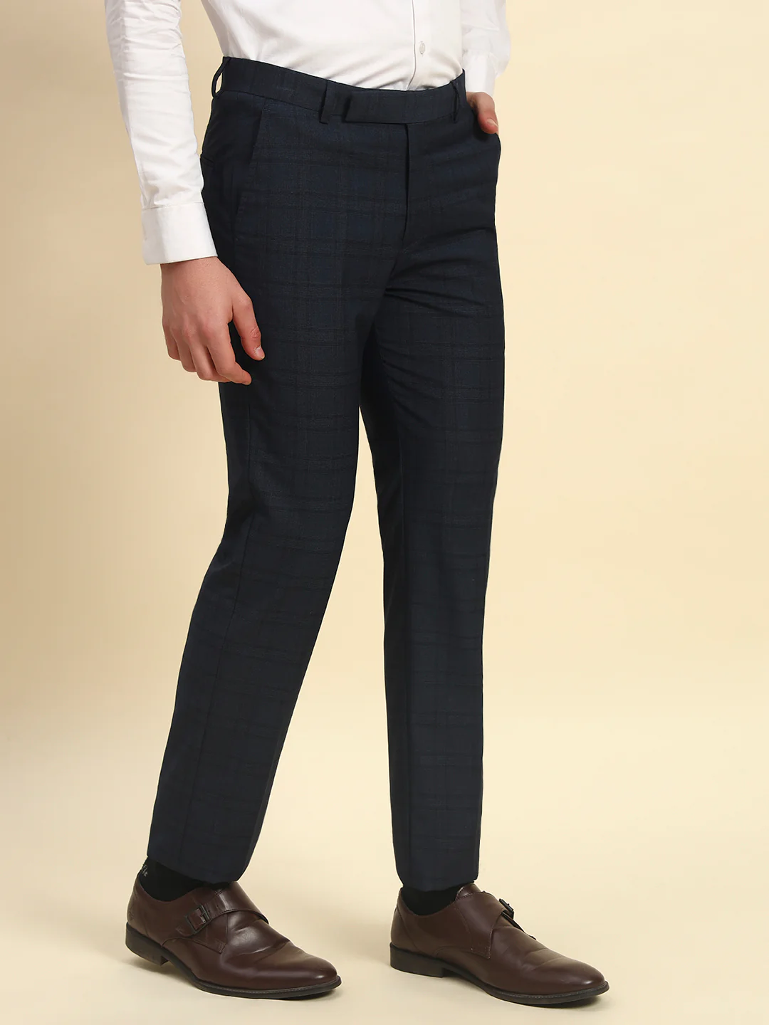 Formal Trouser for Men l Breathable & Soft with Color Fastness Regular Fit Terry Rayon Fabric Checkered Pattern Hook & Bar Closure - Image 4