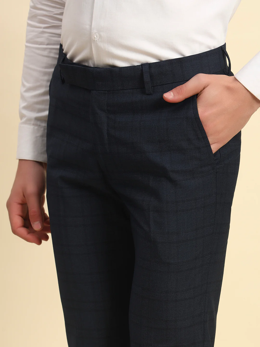 Formal Trouser for Men l Breathable & Soft with Color Fastness Regular Fit Terry Rayon Fabric Checkered Pattern Hook & Bar Closure - Image 5