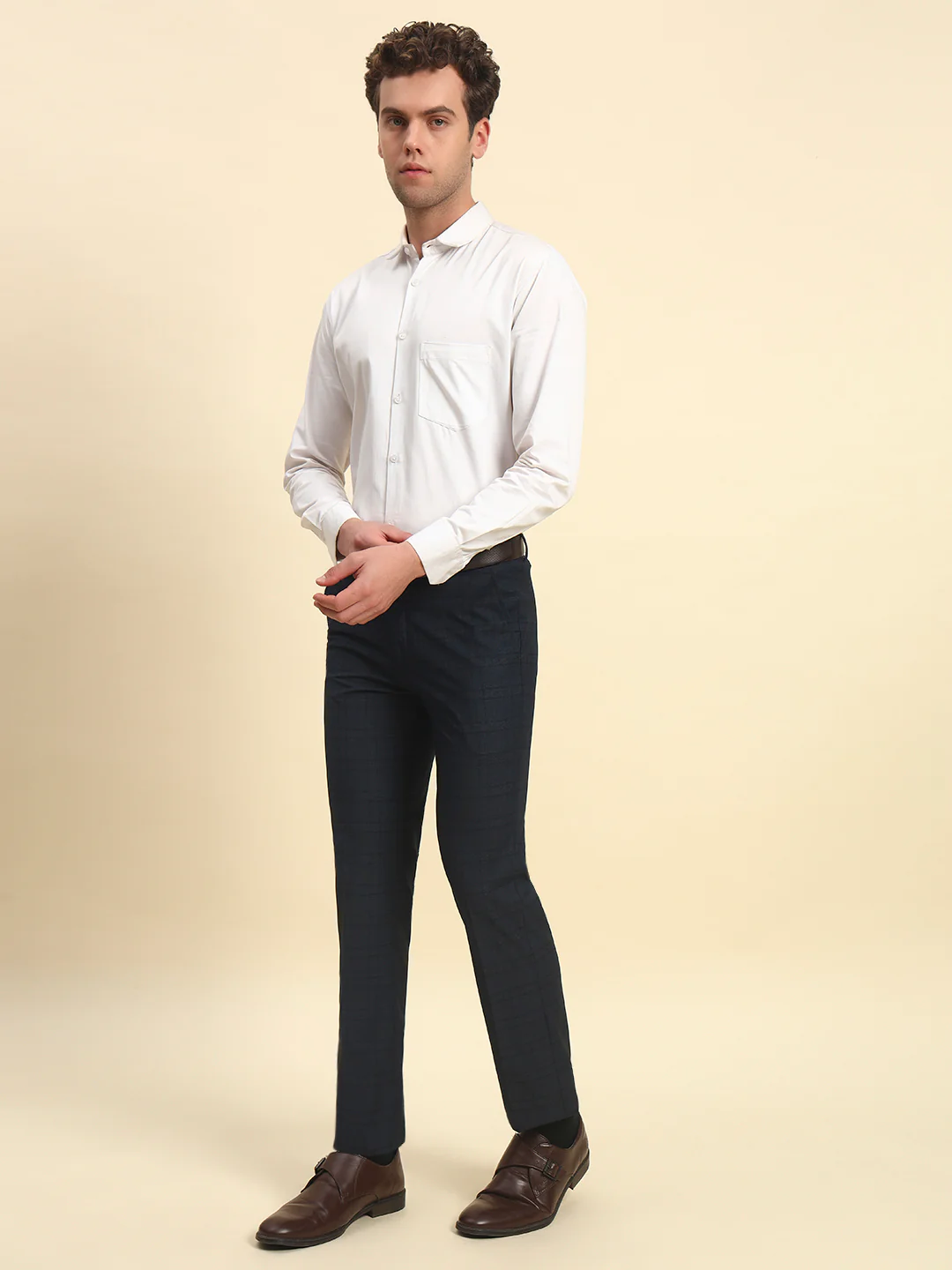 Formal Trouser for Men l Breathable & Soft with Color Fastness Regular Fit Terry Rayon Fabric Checkered Pattern Hook & Bar Closure - Image 6