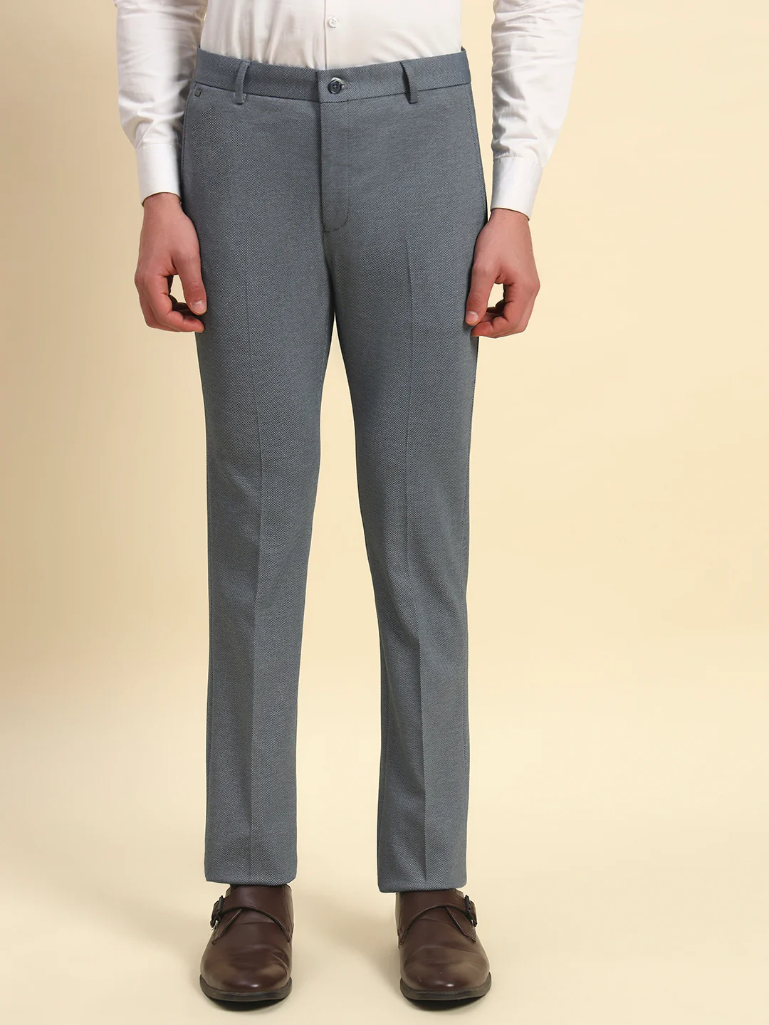 Formal Trouser for Men l Breathable & Soft with Color Fastness Regular Fit Terry Rayon Fabric Self Design Pattern Button Closure - Image 2