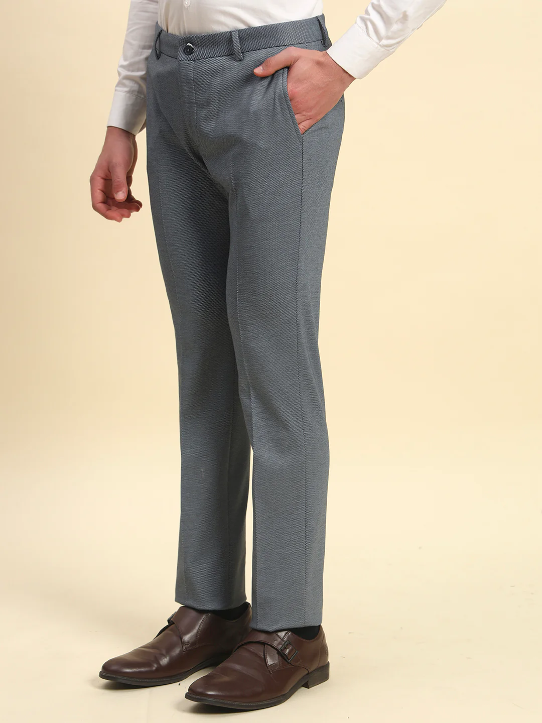 Formal Trouser for Men l Breathable & Soft with Color Fastness Regular Fit Terry Rayon Fabric Self Design Pattern Button Closure - Image 3
