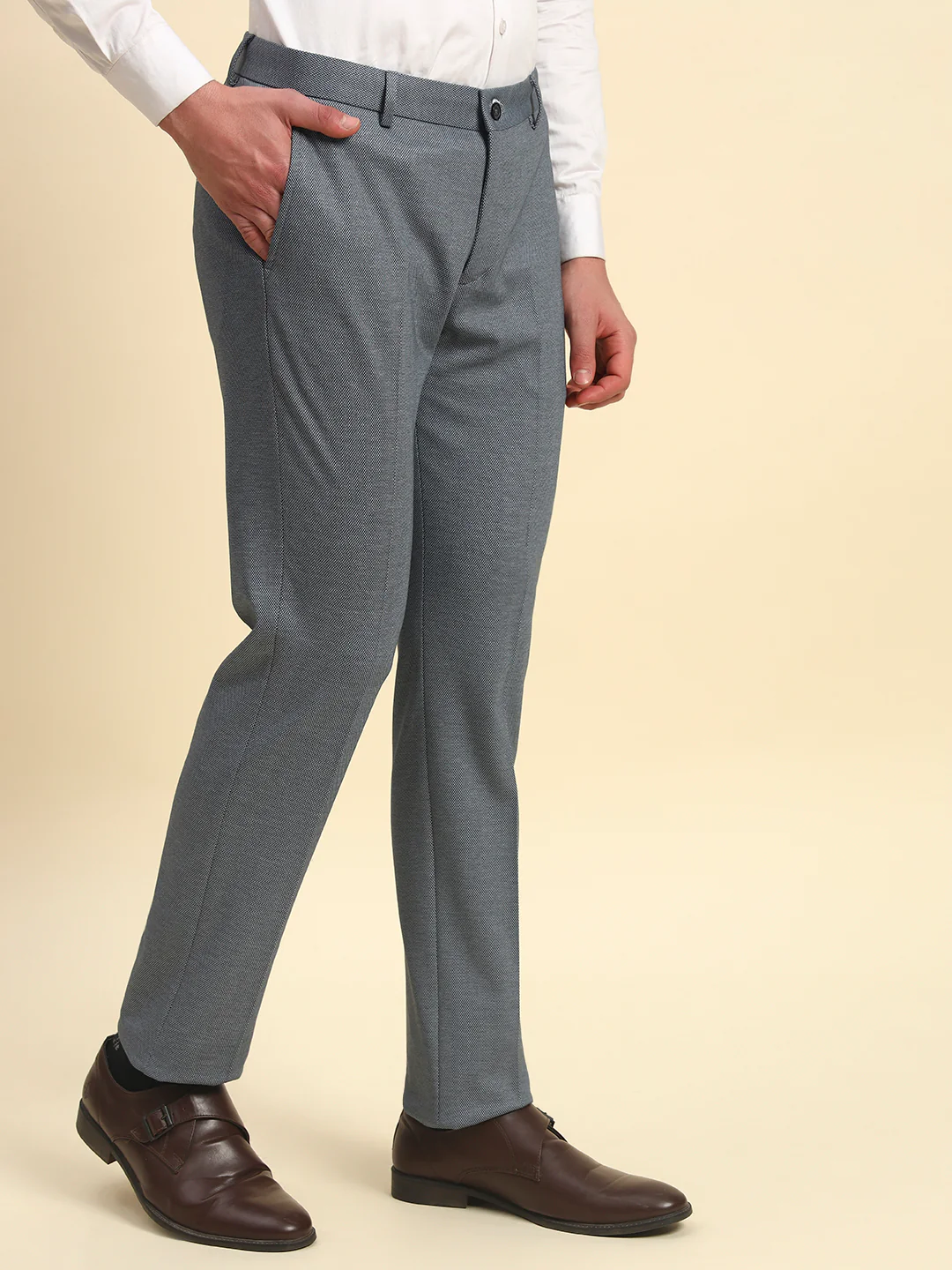 Formal Trouser for Men l Breathable & Soft with Color Fastness Regular Fit Terry Rayon Fabric Self Design Pattern Button Closure - Image 4