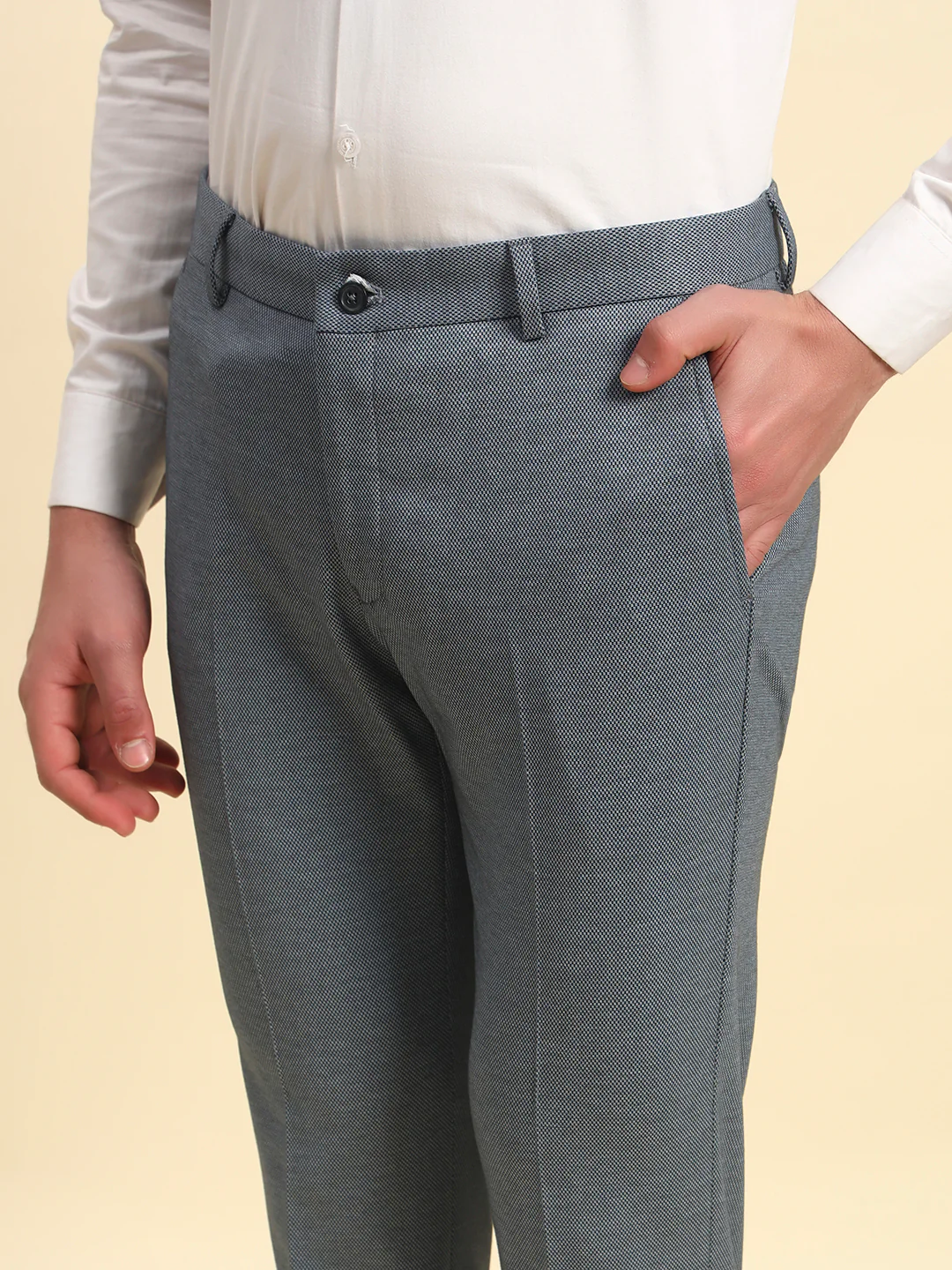 Formal Trouser for Men l Breathable & Soft with Color Fastness Regular Fit Terry Rayon Fabric Self Design Pattern Button Closure - Image 5