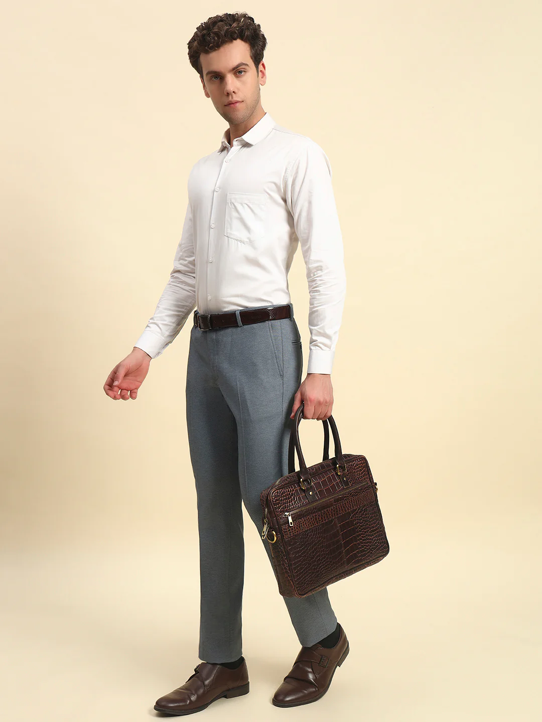 Formal Trouser for Men l Breathable & Soft with Color Fastness Regular Fit Terry Rayon Fabric Self Design Pattern Button Closure - Image 6