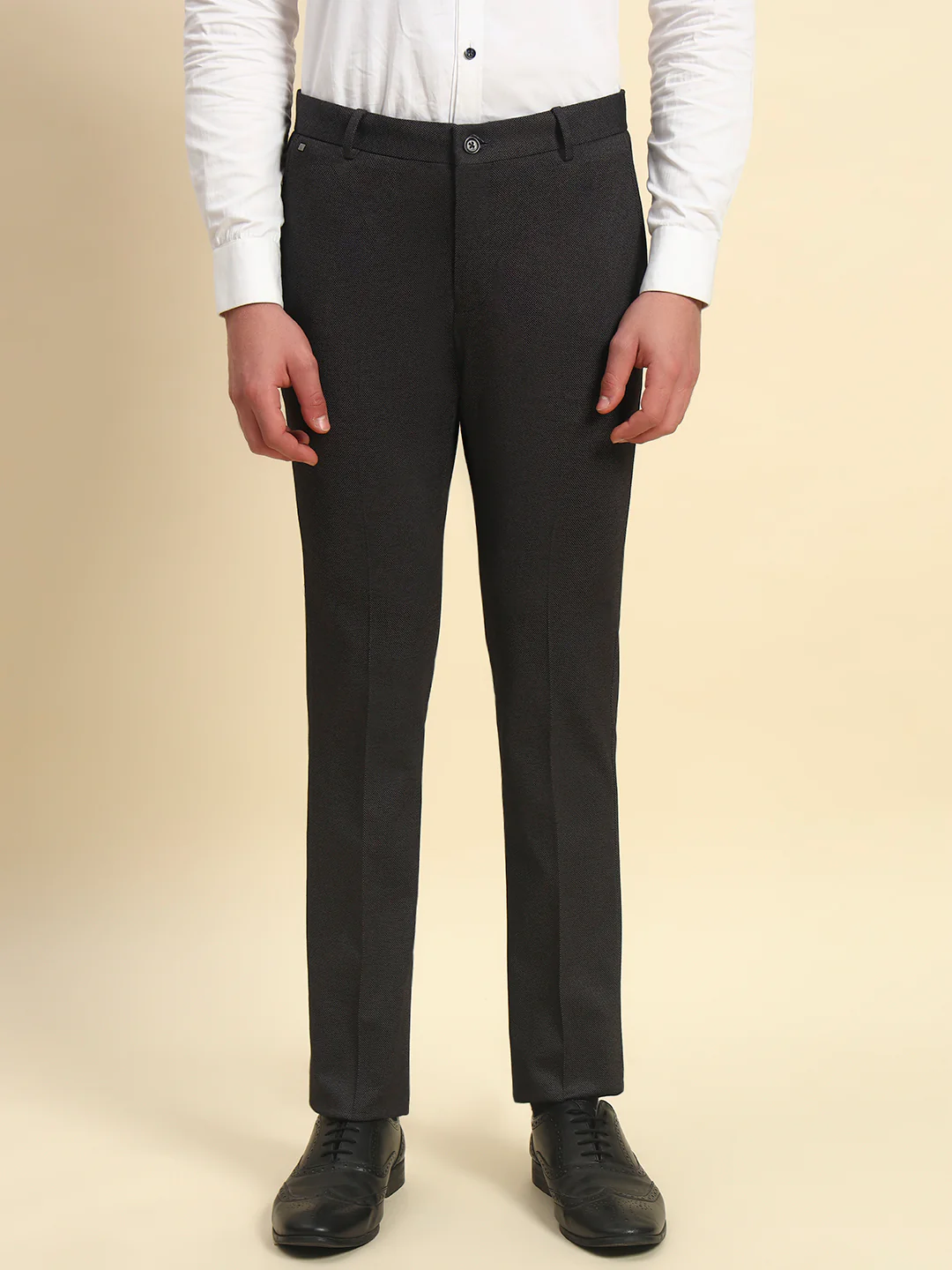 Formal Trouser for Men l Breathable & Soft with Color Fastness Regular Fit Terry Rayon Fabric Self Design Pattern Button Closure - Image 2