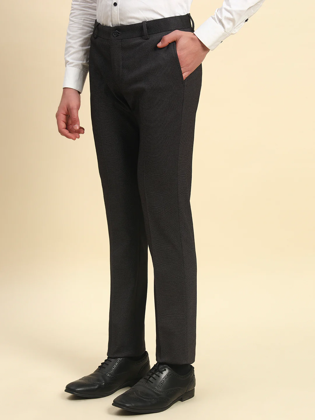 Formal Trouser for Men l Breathable & Soft with Color Fastness Regular Fit Terry Rayon Fabric Self Design Pattern Button Closure - Image 3