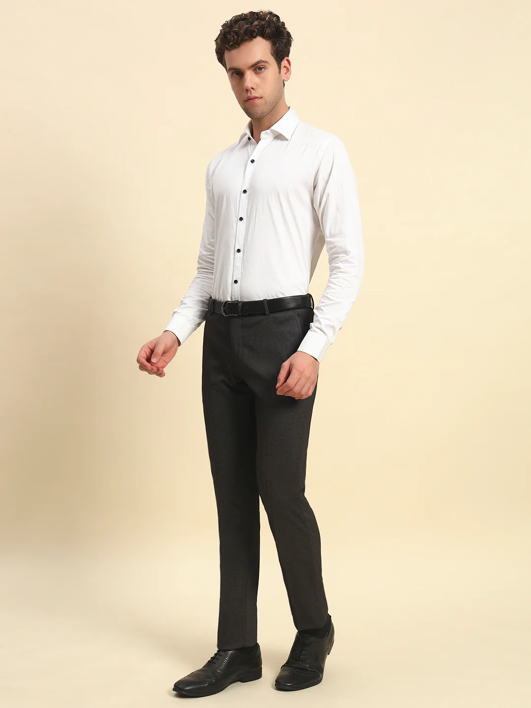 Formal Trouser for Men l Breathable & Soft with Color Fastness Regular Fit Terry Rayon Fabric Self Design Pattern Button Closure - Image 4