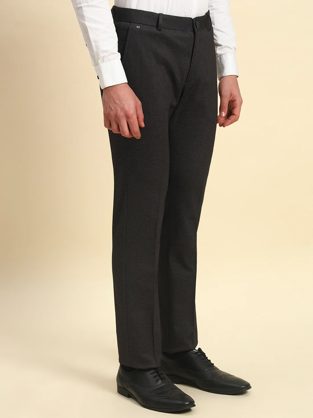 Formal Trouser for Men l Breathable & Soft with Color Fastness Regular Fit Terry Rayon Fabric Self Design Pattern Button Closure - Image 5