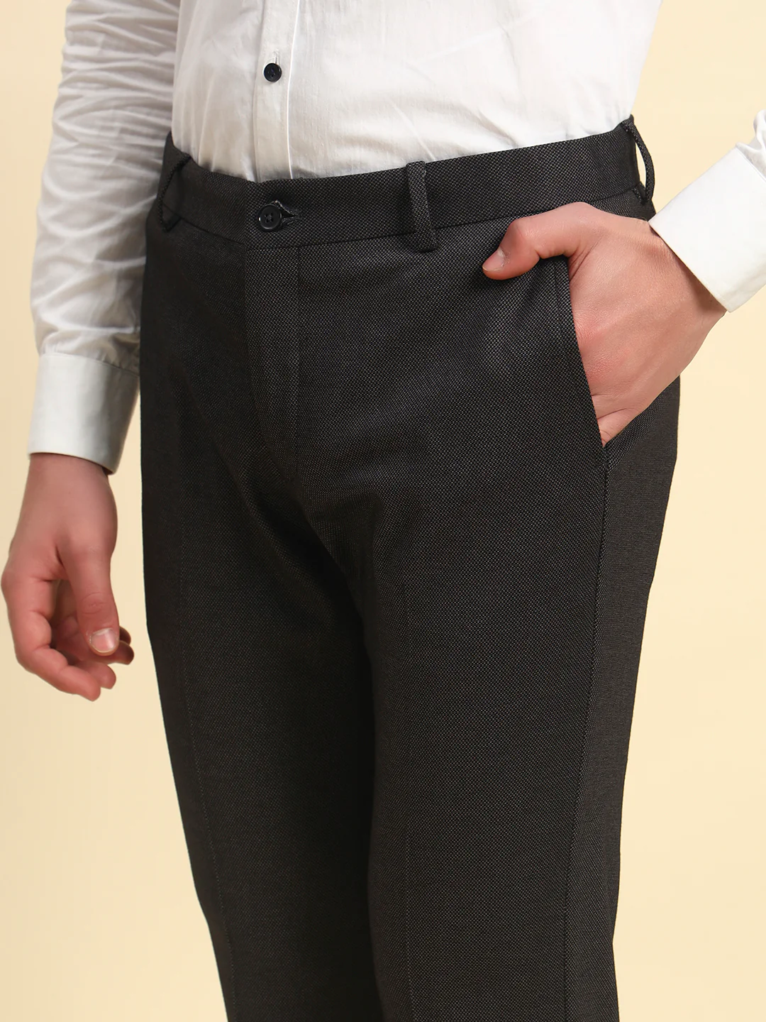 Formal Trouser for Men l Breathable & Soft with Color Fastness Regular Fit Terry Rayon Fabric Self Design Pattern Button Closure - Image 7