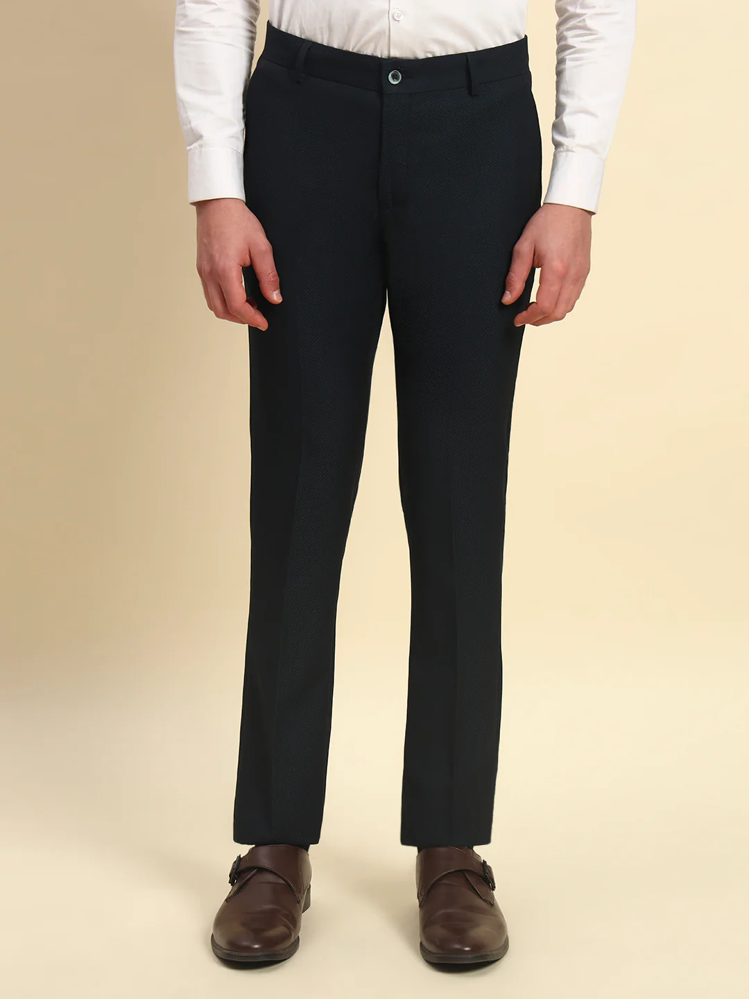 Formal Trouser for Men l Breathable & Soft with Color Fastness Regular Fit Terry Rayon Fabric Self Design Pattern Button Closure - Image 2