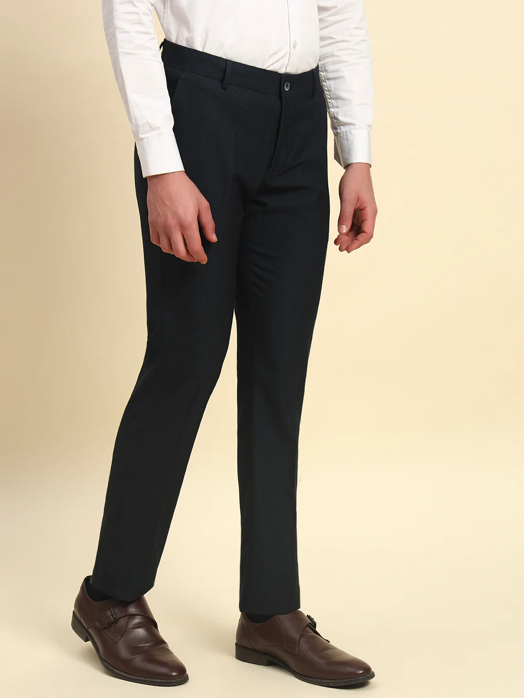 Formal Trouser for Men l Breathable & Soft with Color Fastness Regular Fit Terry Rayon Fabric Self Design Pattern Button Closure - Image 4