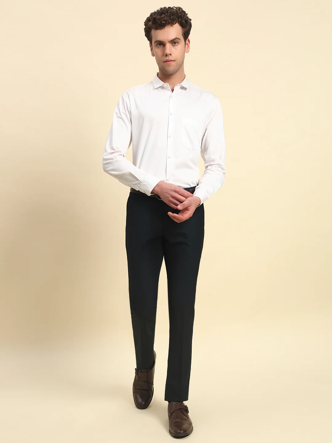 Formal Trouser for Men l Breathable & Soft with Color Fastness Regular Fit Terry Rayon Fabric Self Design Pattern Button Closure - Image 6