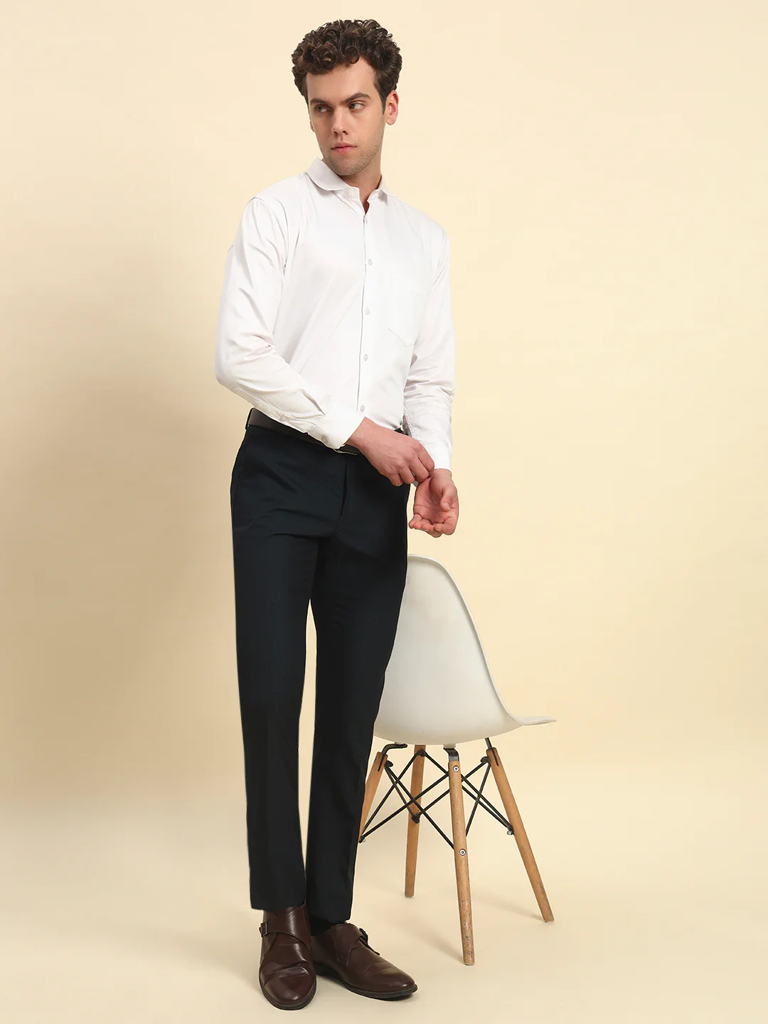 Formal Trouser for Men l Breathable & Soft with Color Fastness Regular Fit Terry Rayon Fabric Self Design Pattern Button Closure - Image 8