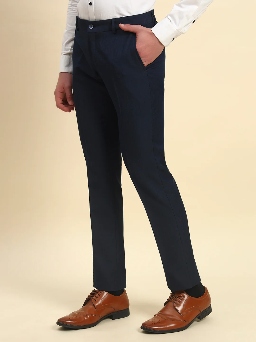 Formal Trouser for Men l Breathable & Soft with Color Fastness Regular Fit Terry Rayon Fabric Self Design Pattern Button Closure - Image 3