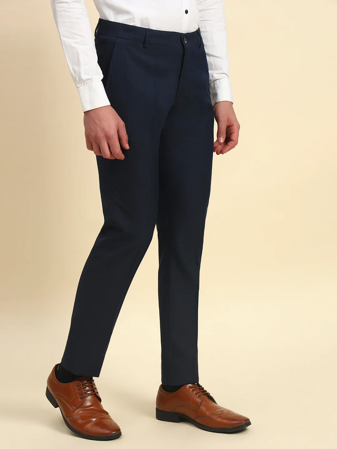 Formal Trouser for Men l Breathable & Soft with Color Fastness Regular Fit Terry Rayon Fabric Self Design Pattern Button Closure - Image 5
