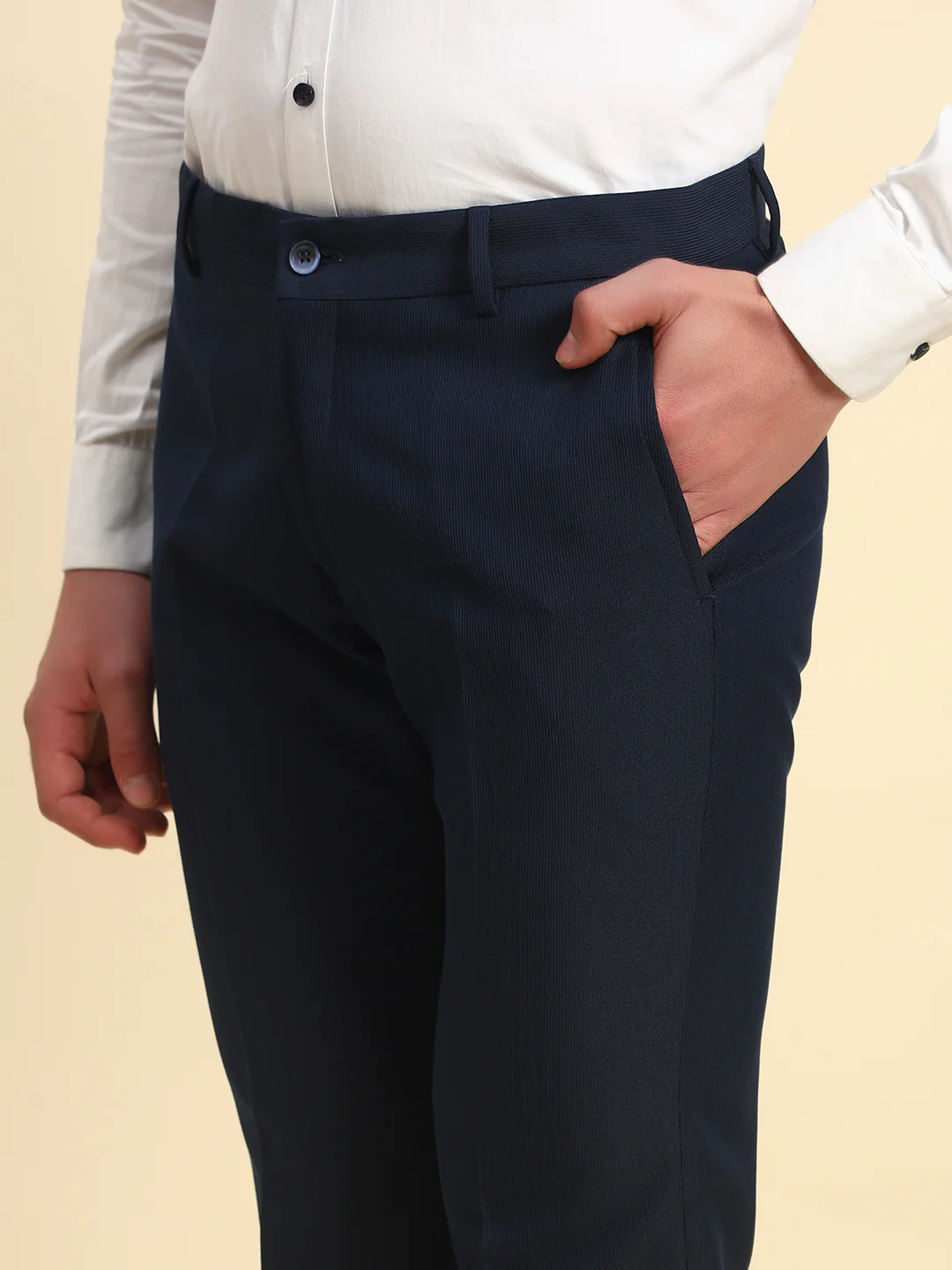 Formal Trouser for Men l Breathable & Soft with Color Fastness Regular Fit Terry Rayon Fabric Self Design Pattern Button Closure - Image 6