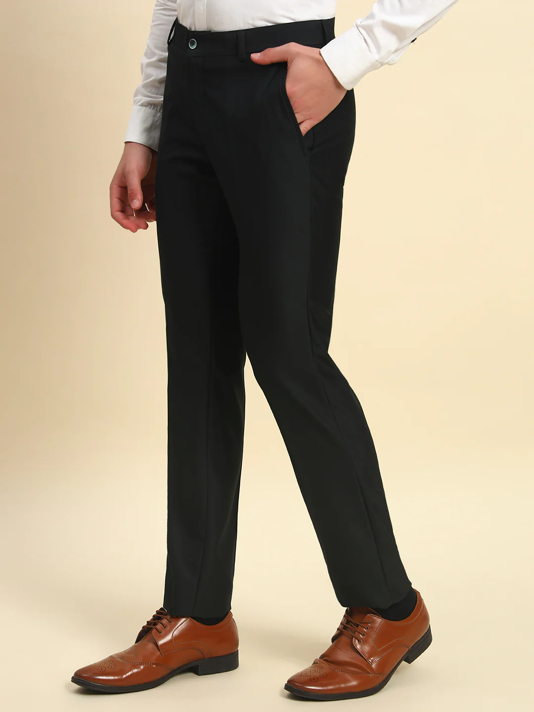 Formal Trouser for Men l Breathable & Soft with Color Fastness Regular Fit Terry Rayon Fabric Solid Pattern Button Closure - Image 4