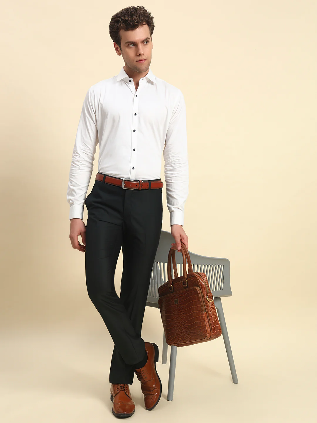 Formal Trouser for Men l Breathable & Soft with Color Fastness Regular Fit Terry Rayon Fabric Solid Pattern Button Closure - Image 7