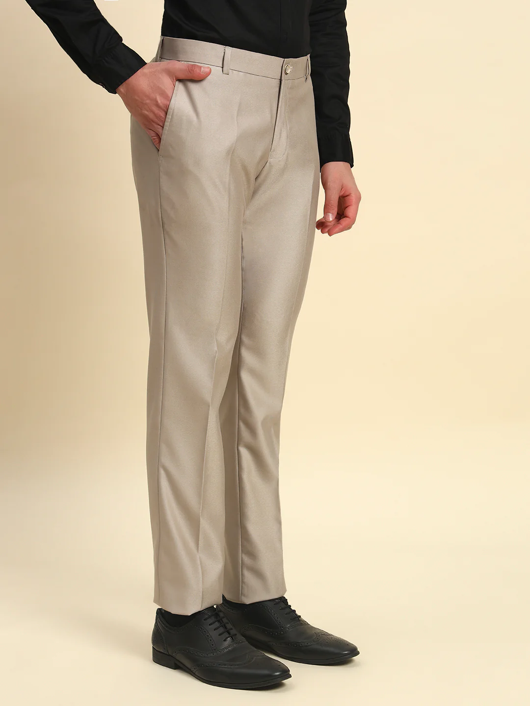 Formal Trouser for Men l Breathable & Soft with Color Fastness Regular Fit Terry Rayon Fabric Solid Pattern Button Closure - Image 4