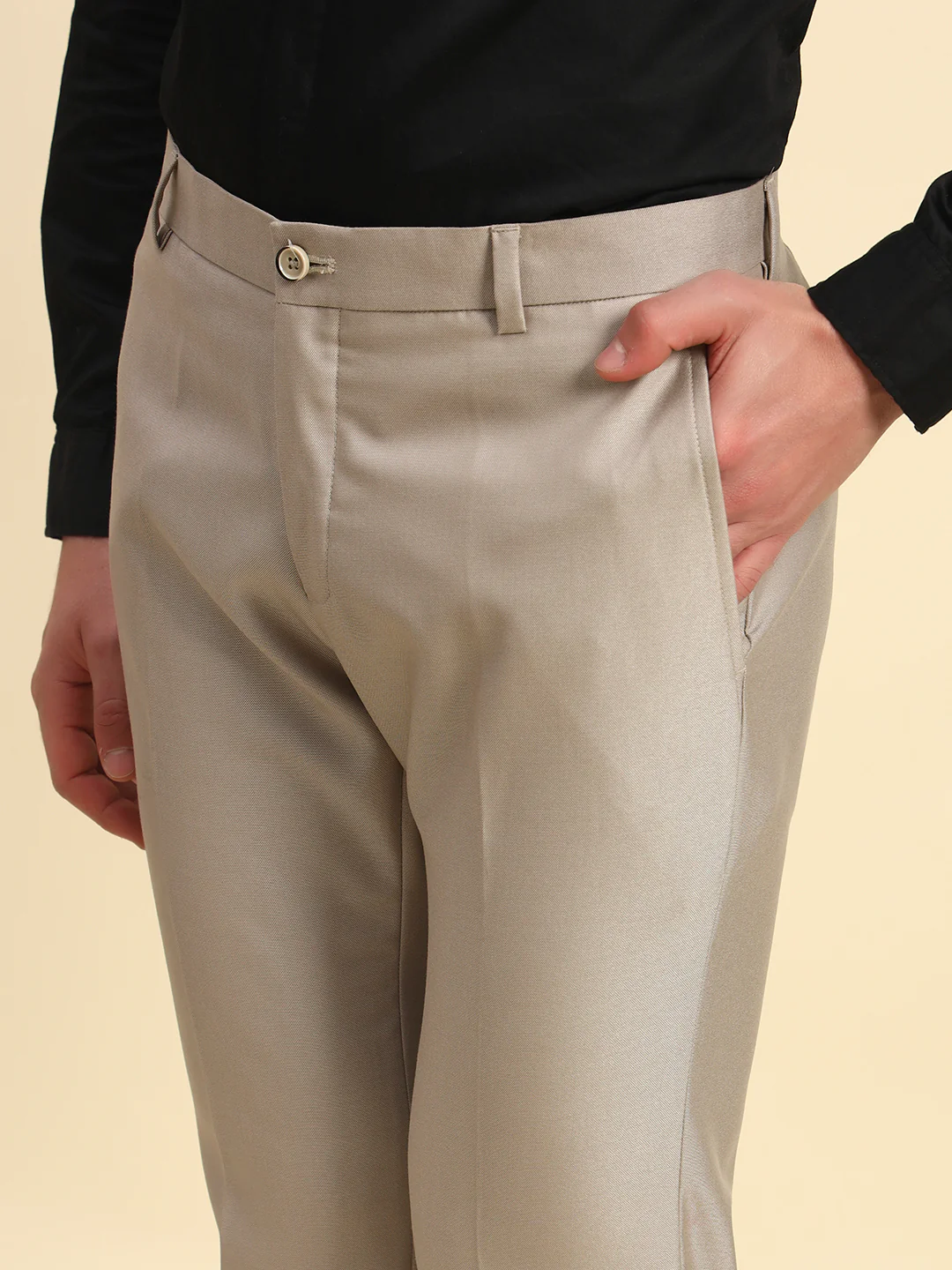 Formal Trouser for Men l Breathable & Soft with Color Fastness Regular Fit Terry Rayon Fabric Solid Pattern Button Closure - Image 5