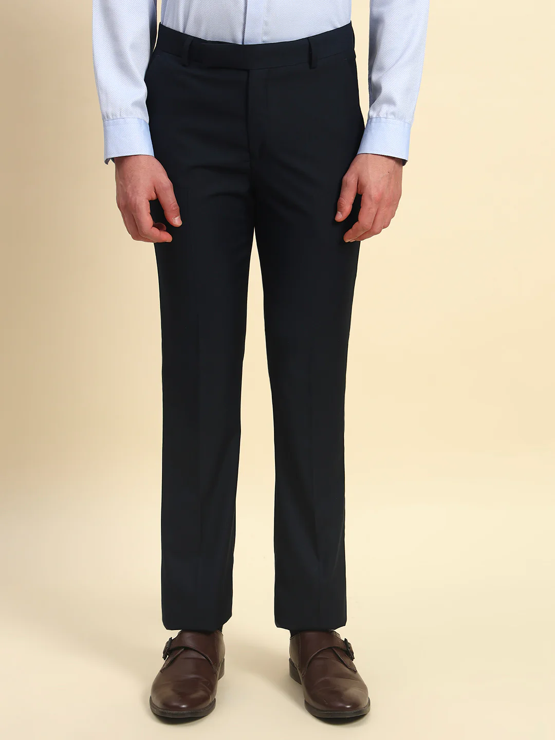 Formal Trouser for Men | Breathable & Soft with Color Fastness Regular Fit Terry Rayon Fabric Solid Pattern Hook & Bar Closure - Image 2