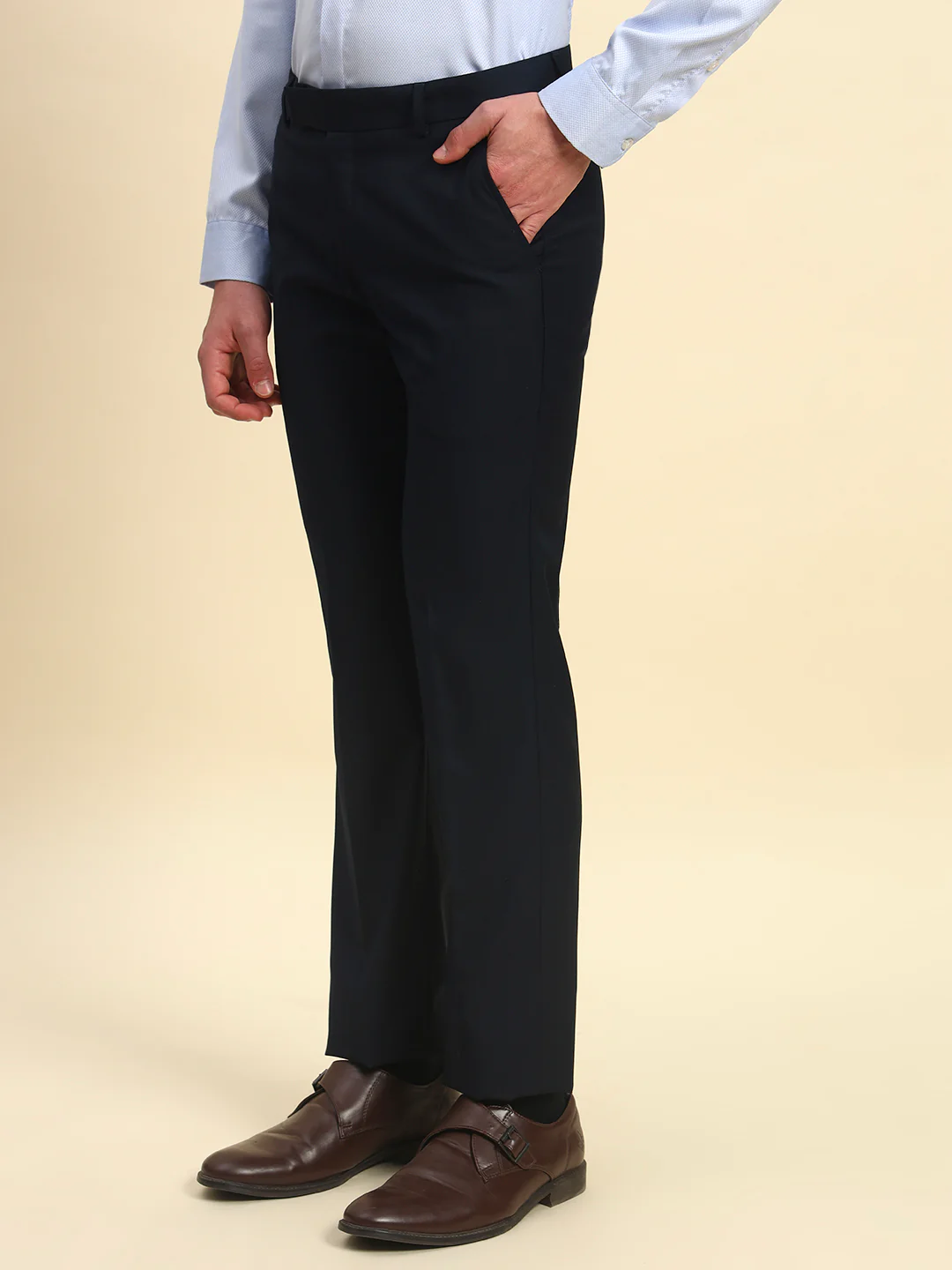 Formal Trouser for Men | Breathable & Soft with Color Fastness Regular Fit Terry Rayon Fabric Solid Pattern Hook & Bar Closure - Image 4
