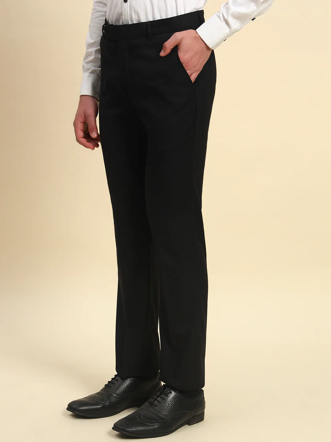 Formal Trouser for Men l Breathable & Soft with Color Fastness Regular Fit Terry Rayon Fabric Solid Pattern Hook & Bar Closure - Image 3