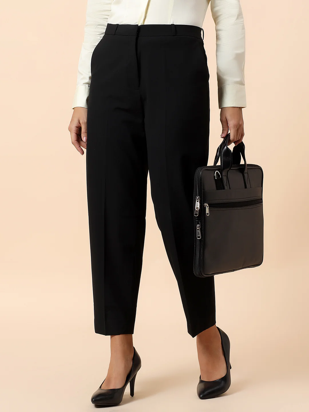 Formal Trouser for Women | Breathable & Soft with Color Fastness Regular Fit Poly Viscose Lycra Fabric Solid Pattern Hook & Bar Closure - Image 2
