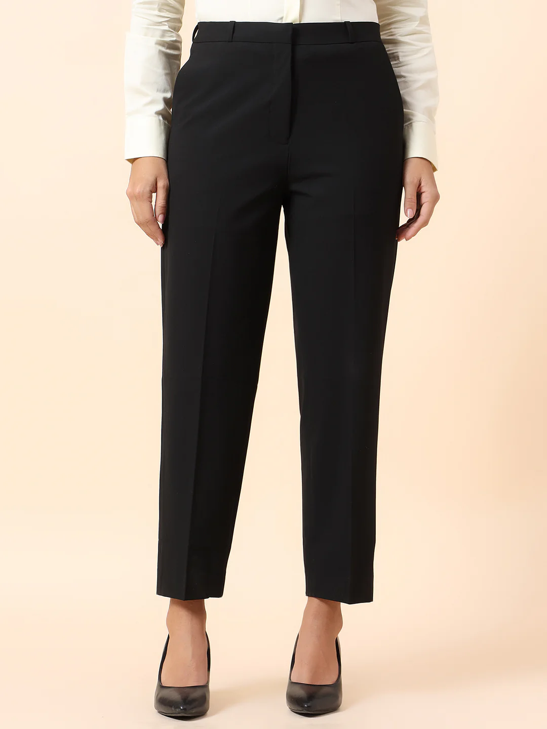 Formal Trouser for Women | Breathable & Soft with Color Fastness Regular Fit Poly Viscose Lycra Fabric Solid Pattern Hook & Bar Closure - Image 3