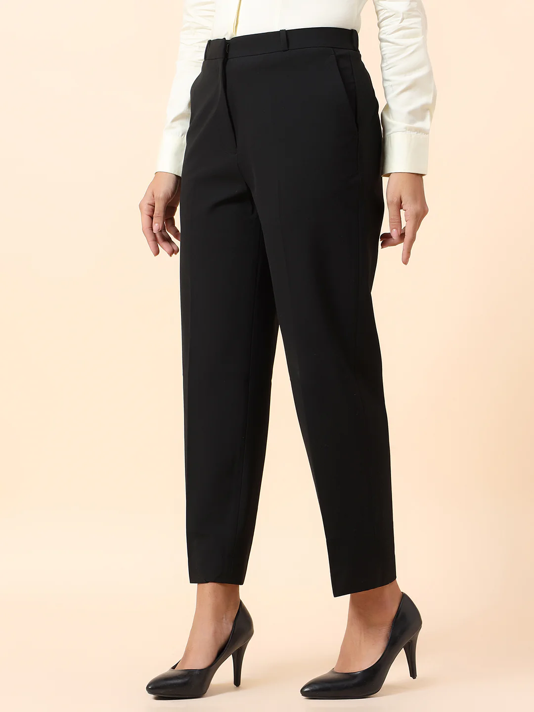 Formal Trouser for Women | Breathable & Soft with Color Fastness Regular Fit Poly Viscose Lycra Fabric Solid Pattern Hook & Bar Closure - Image 4