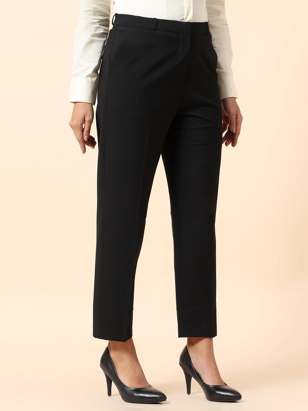 Formal Trouser for Women | Breathable & Soft with Color Fastness Regular Fit Poly Viscose Lycra Fabric Solid Pattern Hook & Bar Closure - Image 5